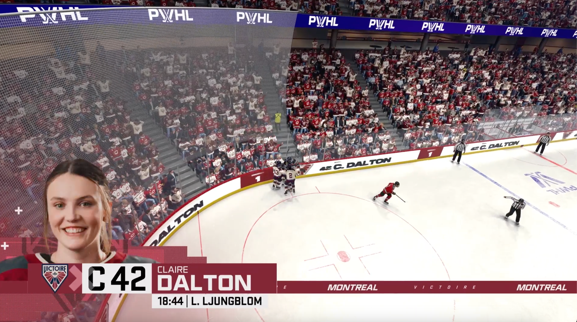 Claire Dalton scores the go-ahead goal in a PWHL video game for Montreal