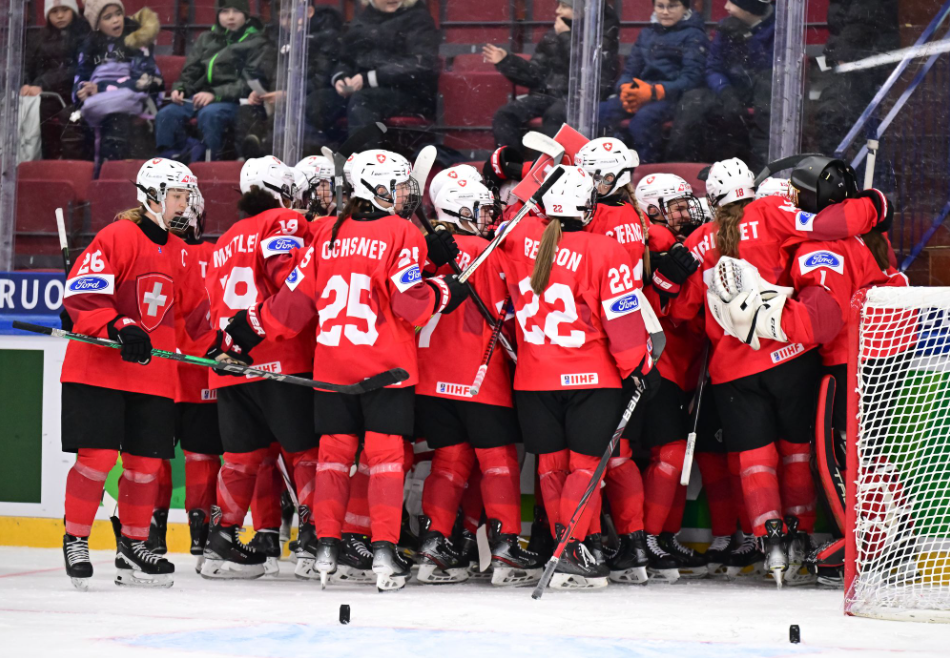 Switzerland celebrates their only win of the 2025 U18 World Championships