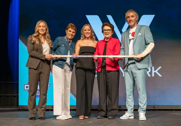 Sarah Fillier poses on the PWHL draft stage