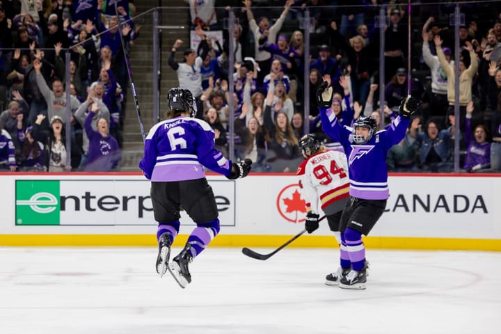 Minnesota Frost celebrate overtime winning goal
